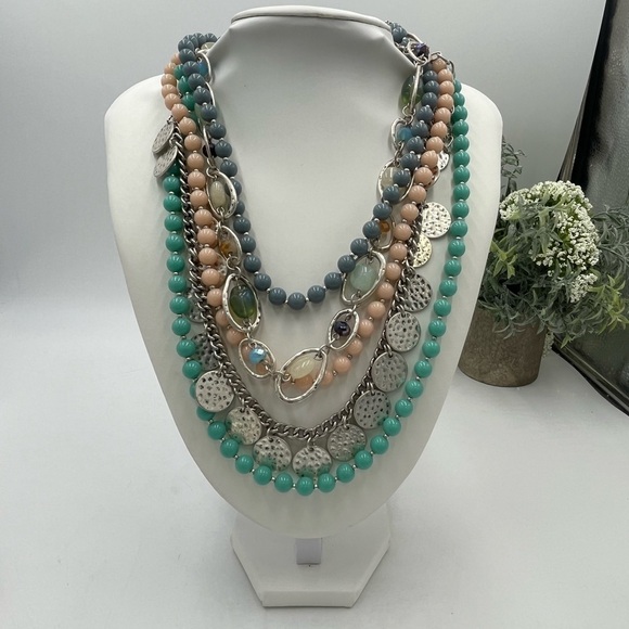 Gypsy Bohemian Hippie Multi Waterfall Necklace pastel Silver‎ tone “sugar rush” - Picture 3 of 15